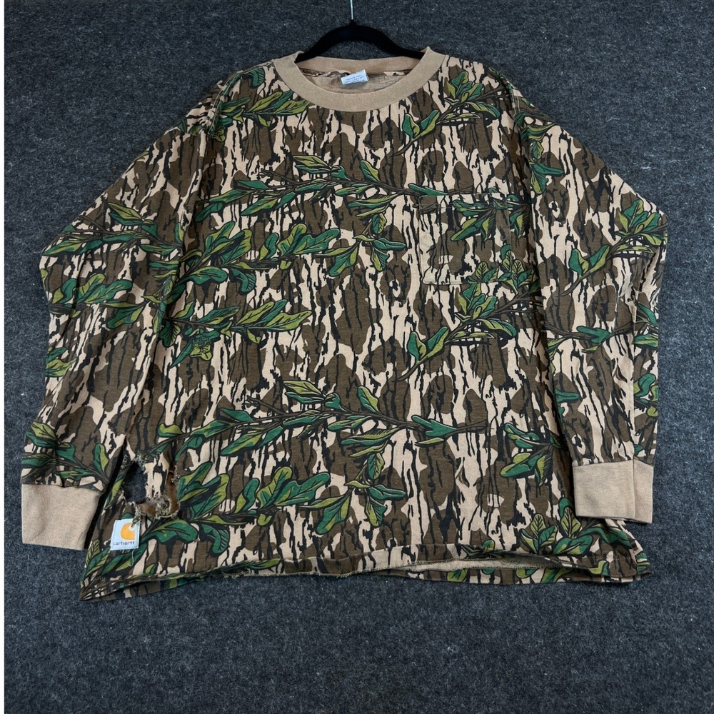 Vintage 90s Carhartt Camo Long Sleeve Pocket T-Shirt XL USA Advantage Timber